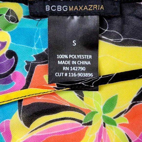 BCBGMaxAzria Cover Up Top Women Size S Oversize Batwing V Neck Floral Colorful - Picture 7 of 9